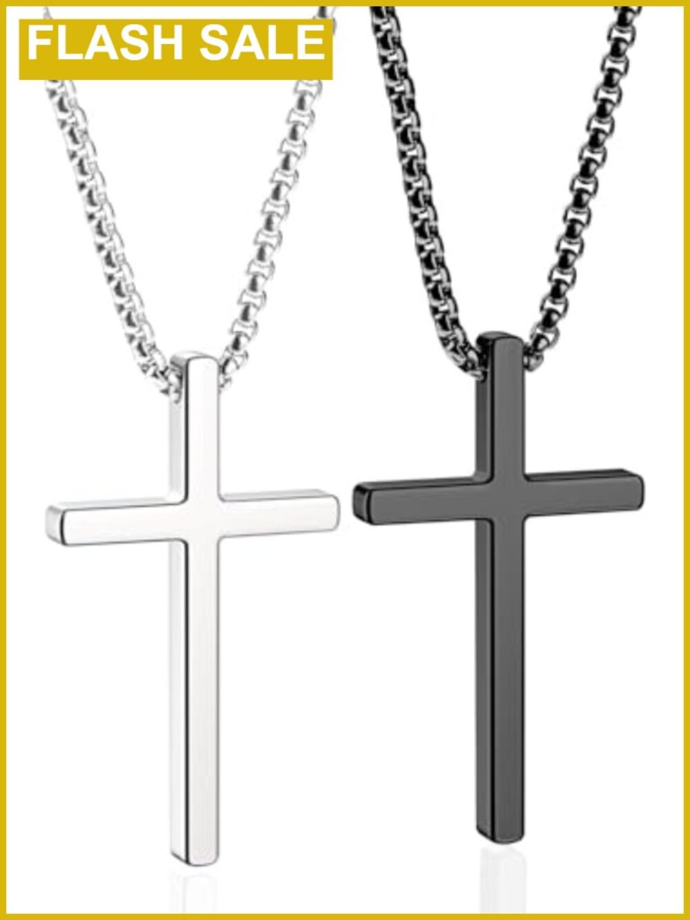 2Pc Cross Necklace Set 316L Stainless Steel Waterproof Men's Pendant Jewelry